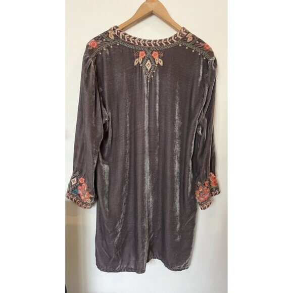 Johnny Was Gray Velvet Floral Embroidered Tunic Boho Mini Dress Size Large - Picture 4 of 8